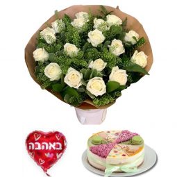 עוגת קרוסלה, פרחים (ורדים) ובלון הליום
